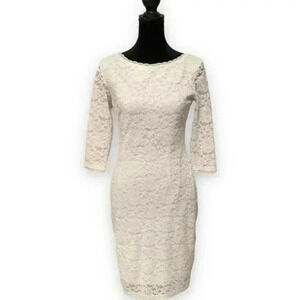 Laundry by Shelly Segal Size 2 White Lace 3/4 sleeve Knee Length Cocktail Dress